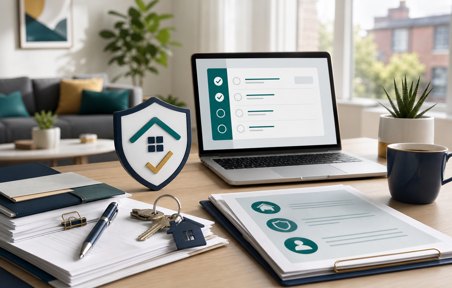 Rental deposit paperwork, keys and digital checklist